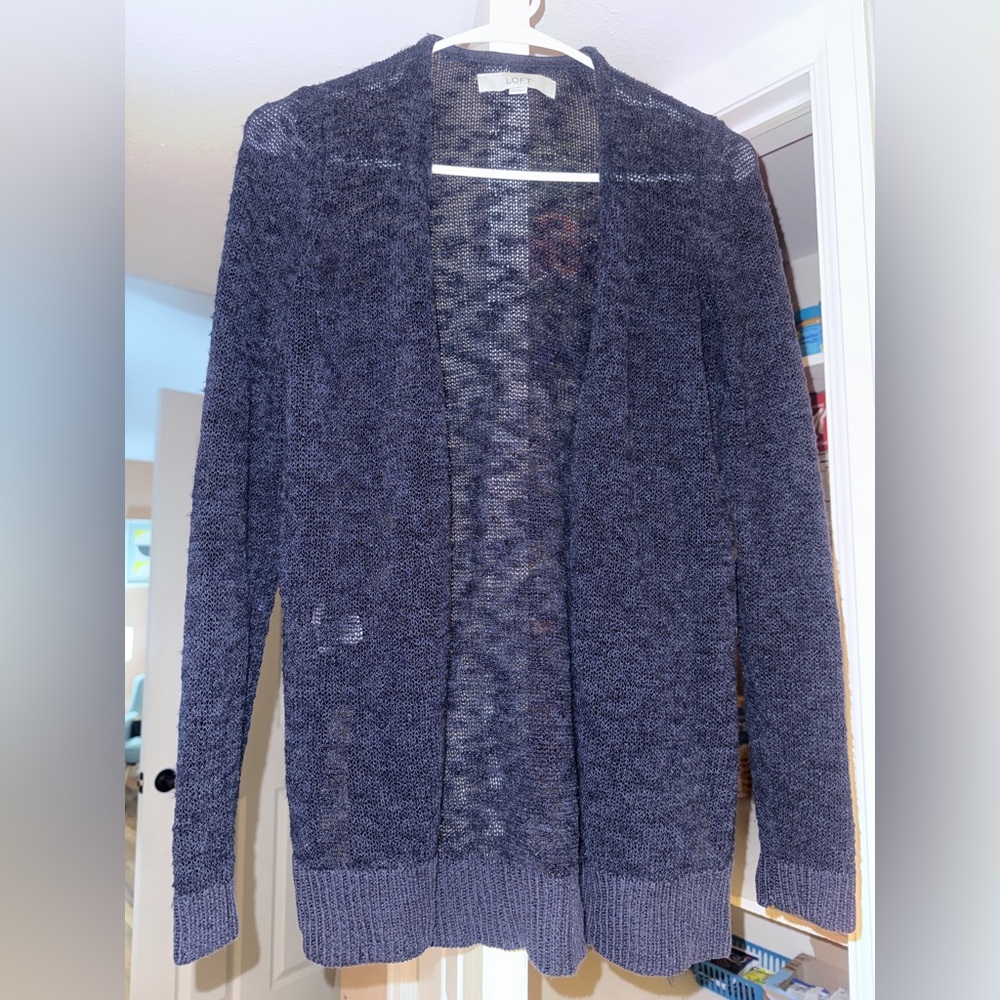 LOFT Navy Long Textured Knit Cardigan